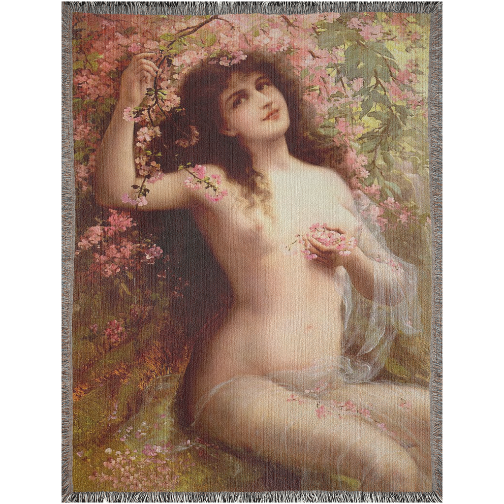 100% cotton Victorian Lady design design woven blanket, 50 x 60 or 60 x 80in, Among The Blossoms