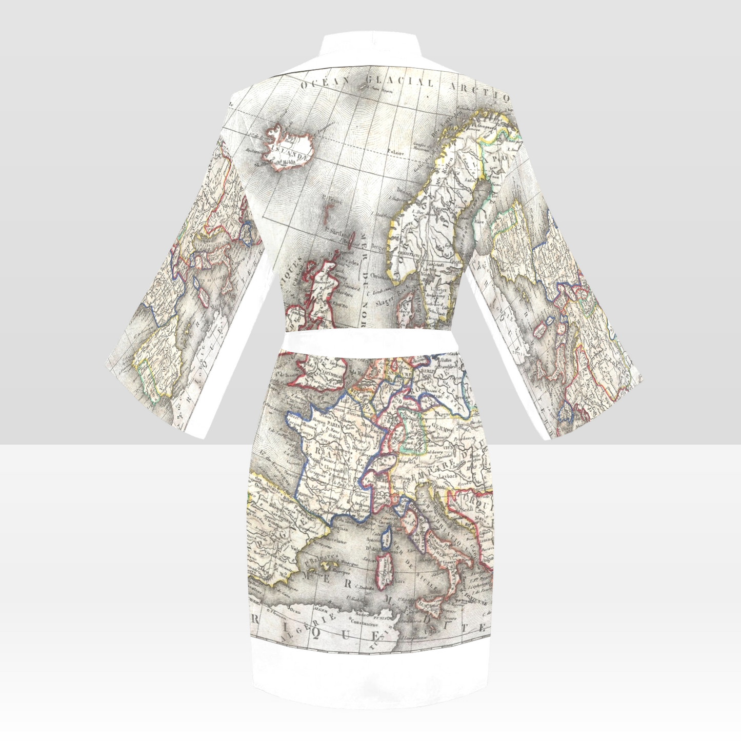 Antique Map Kimono Robe, Black or White Trim, Sizes XS to 2XL, Design 36
