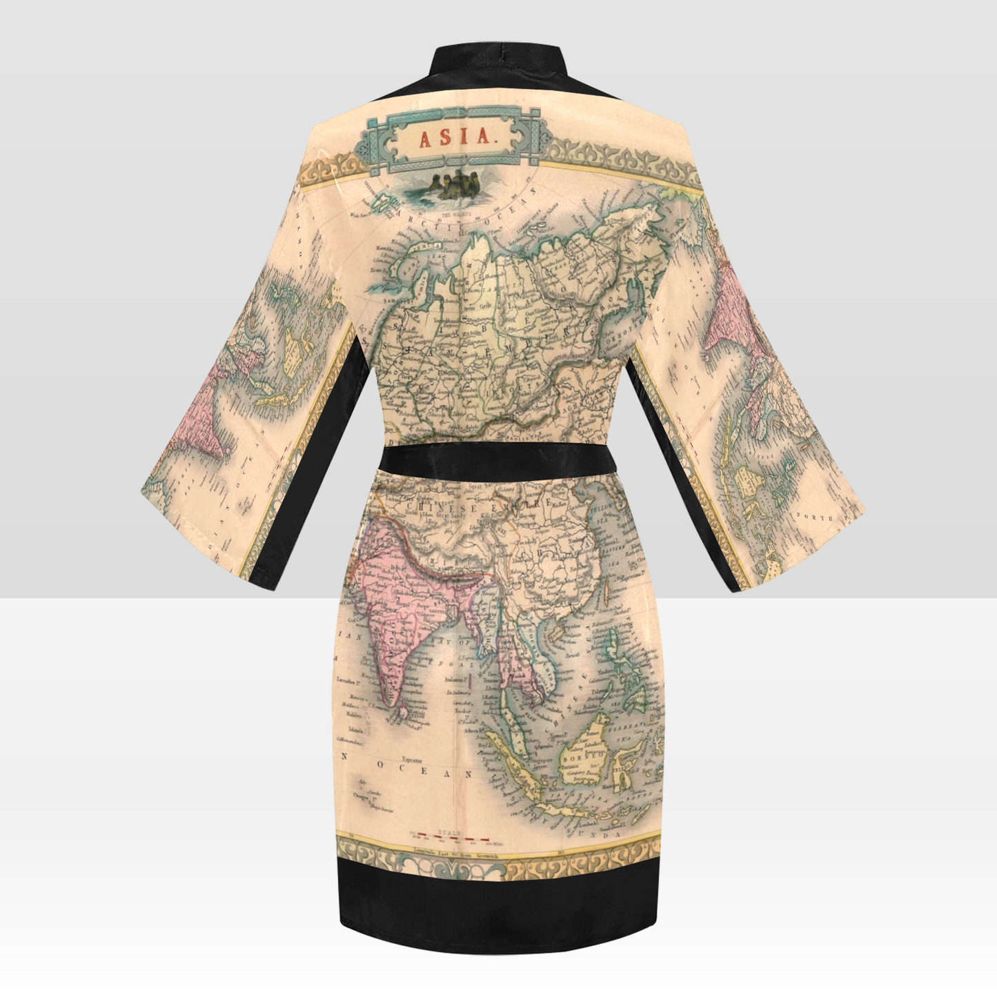 Antique Map Kimono Robe, Black or White Trim, Sizes XS to 2XL, Design 37