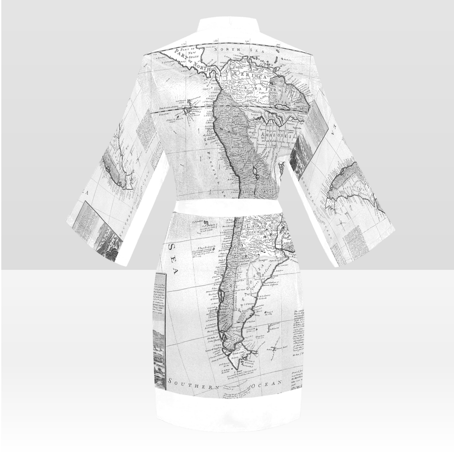 Antique Map Kimono Robe, Black or White Trim, Sizes XS to 2XL, Design 38