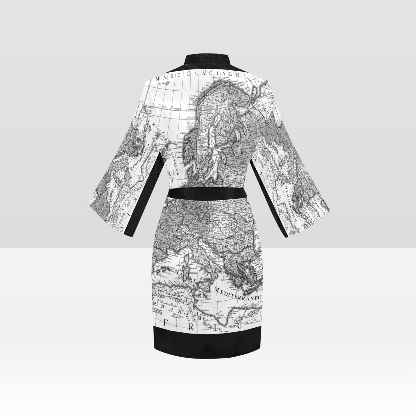 Antique Map Kimono Robe, Black or White Trim, Sizes XS to 2XL, Design 41