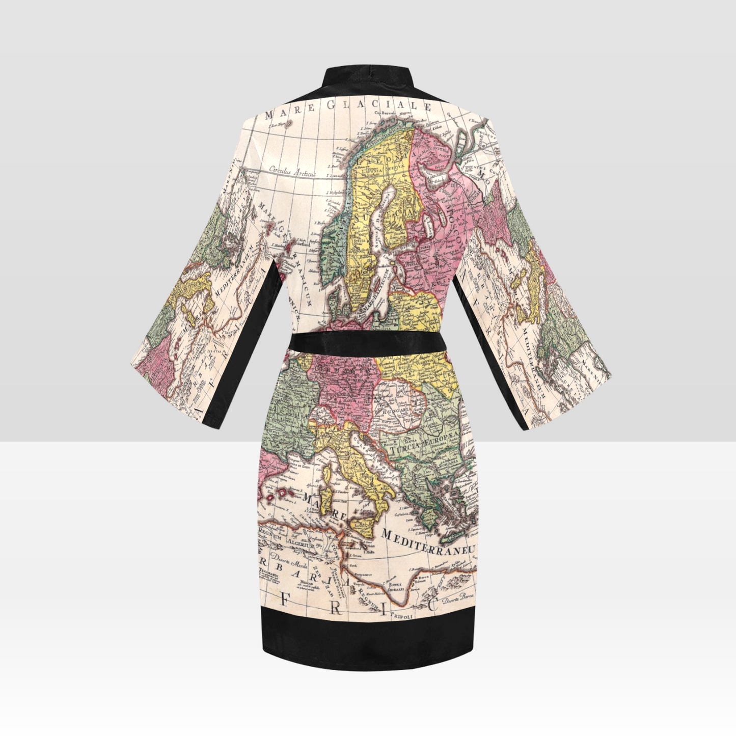 Antique Map Kimono Robe, Black or White Trim, Sizes XS to 2XL, Design 43