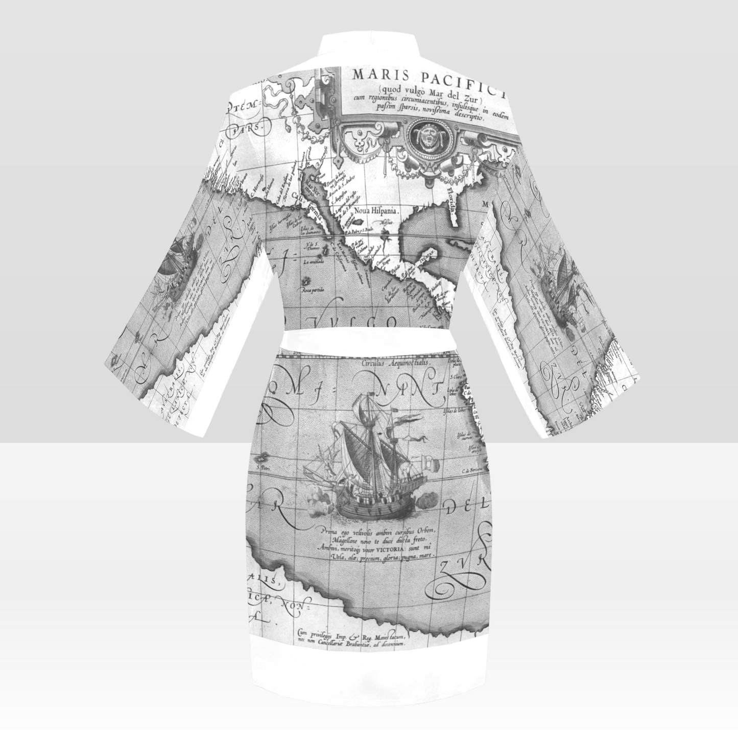 Antique Map Kimono Robe, Black or White Trim, Sizes XS to 2XL, Design 44