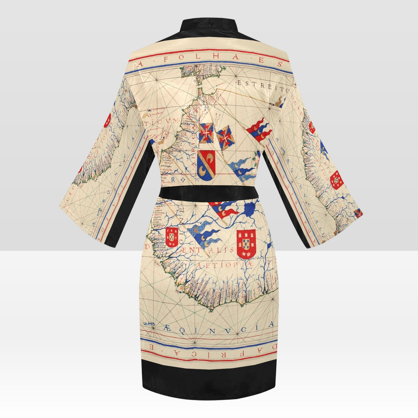 Antique Map Kimono Robe, Black or White Trim, Sizes XS to 2XL, Design 45
