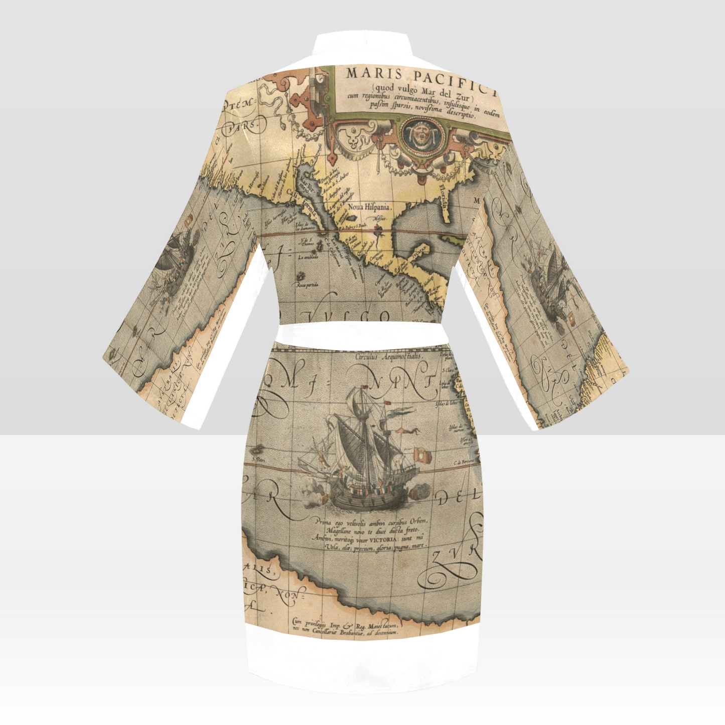 Antique Map Kimono Robe, Black or White Trim, Sizes XS to 2XL, Design 46