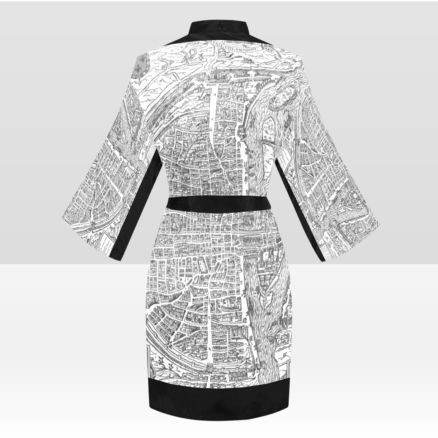 Antique Map Kimono Robe, Black or White Trim, Sizes XS to 2XL, Design 47