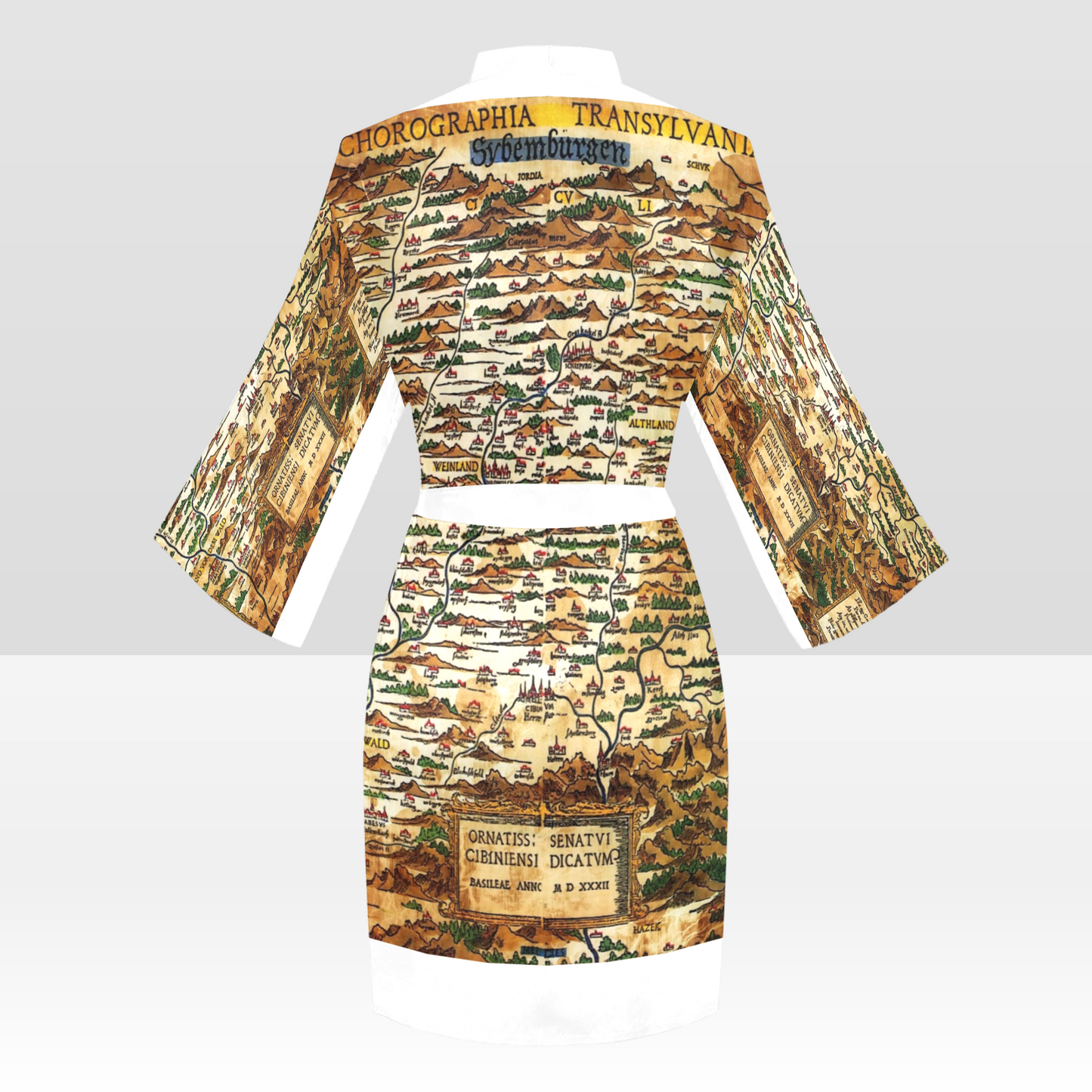 Antique Map Kimono Robe, Black or White Trim, Sizes XS to 2XL, Design 48