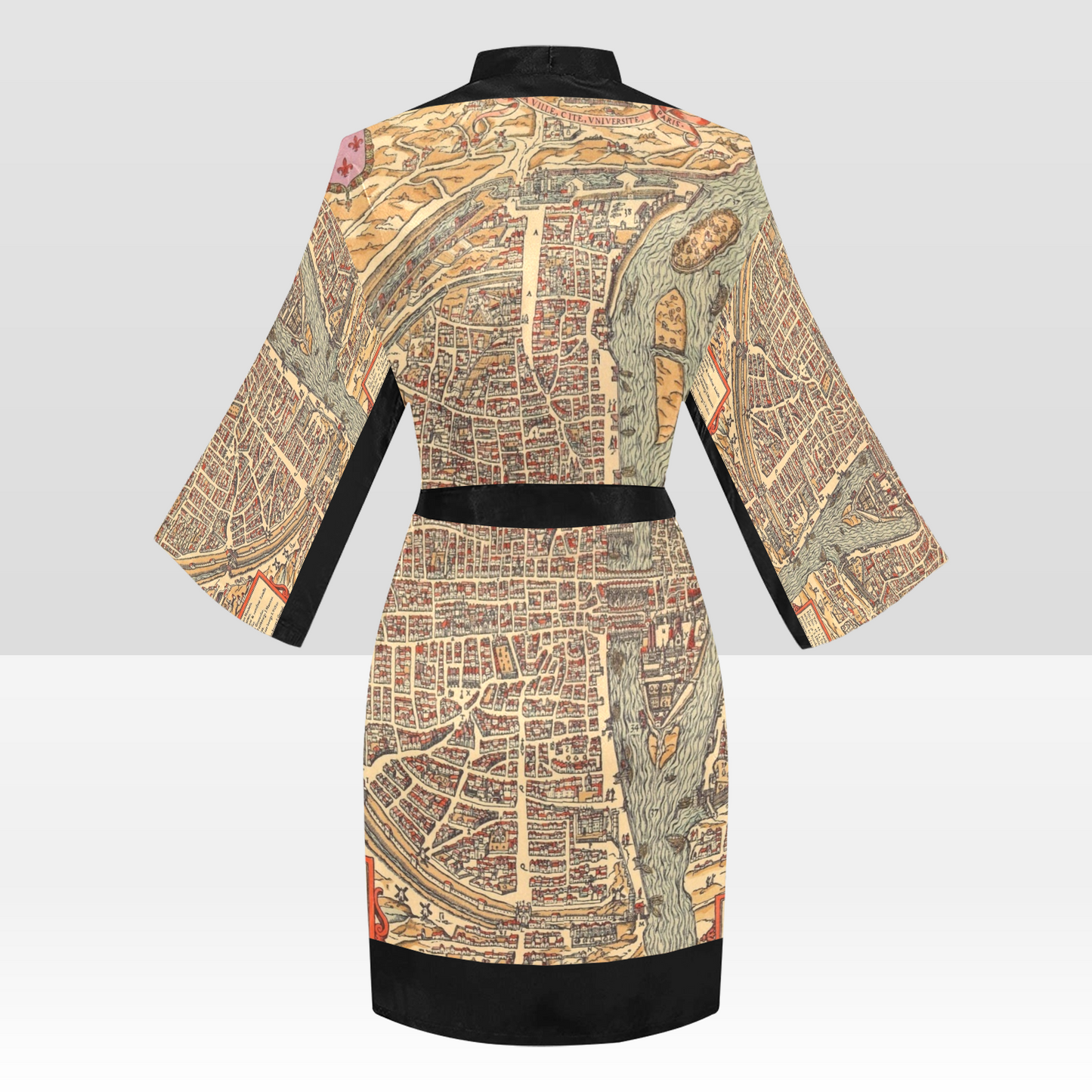 Antique Map Kimono Robe, Black or White Trim, Sizes XS to 2XL, Design 49
