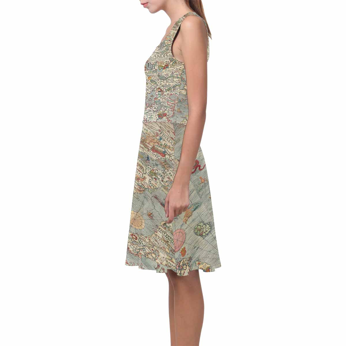 Antique Map casual summer dress, MODEL 09534, design 07