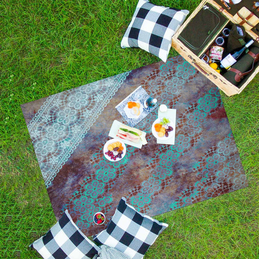 Victorian lace print waterproof picnic mat, 69 x 55in, design 37