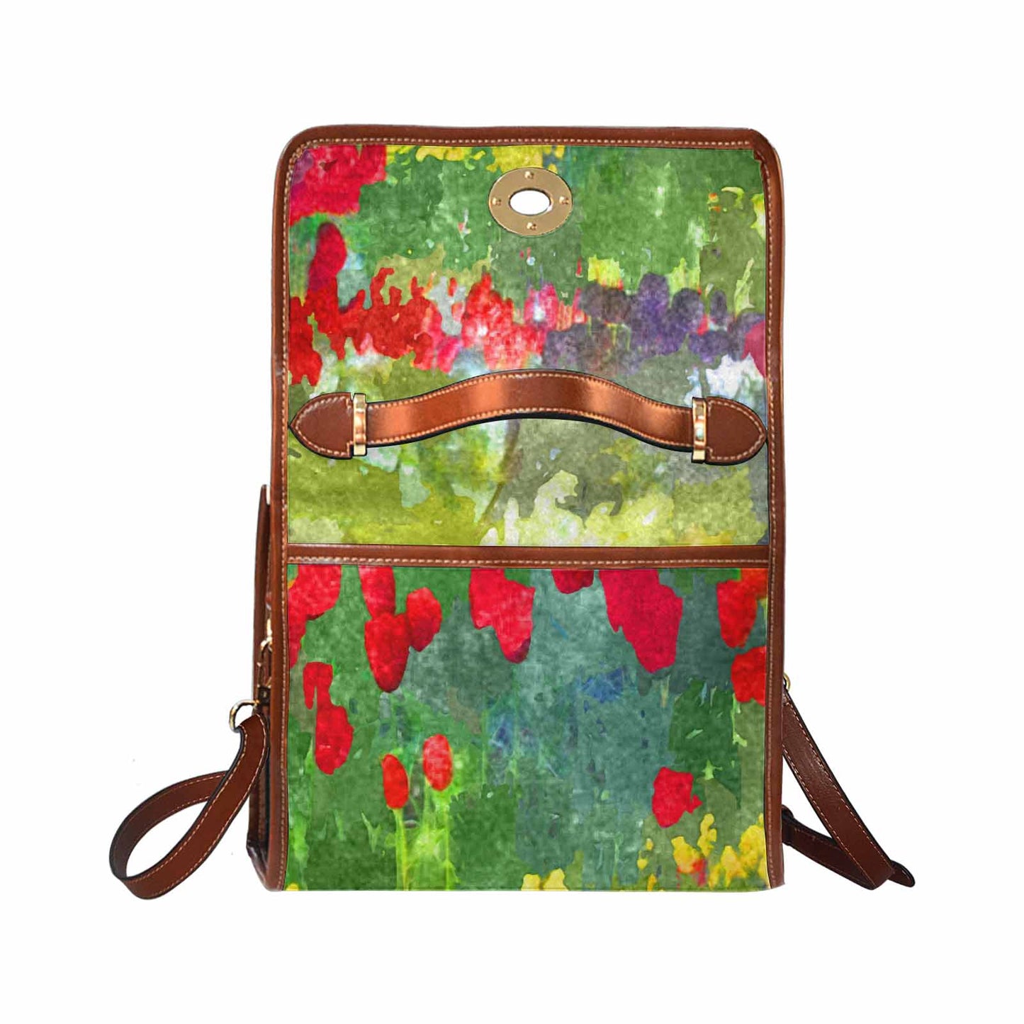 Water Color Florals, All Over Print Waterproof Canvas Bag, Mod 1695341 Design 101 BROWN STRAP