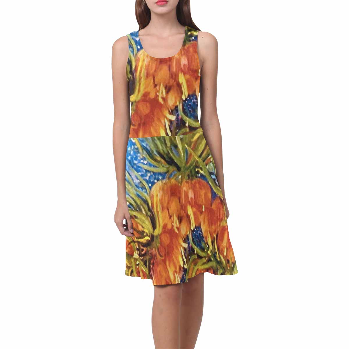 Vintage floral short summer flare dress,  XS to 3XL plus size, model D09534 Design 42