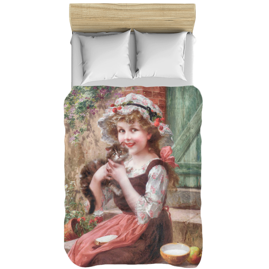 Victorian lady design comforter, twin, twin XL, queen or king, The Little Kittens