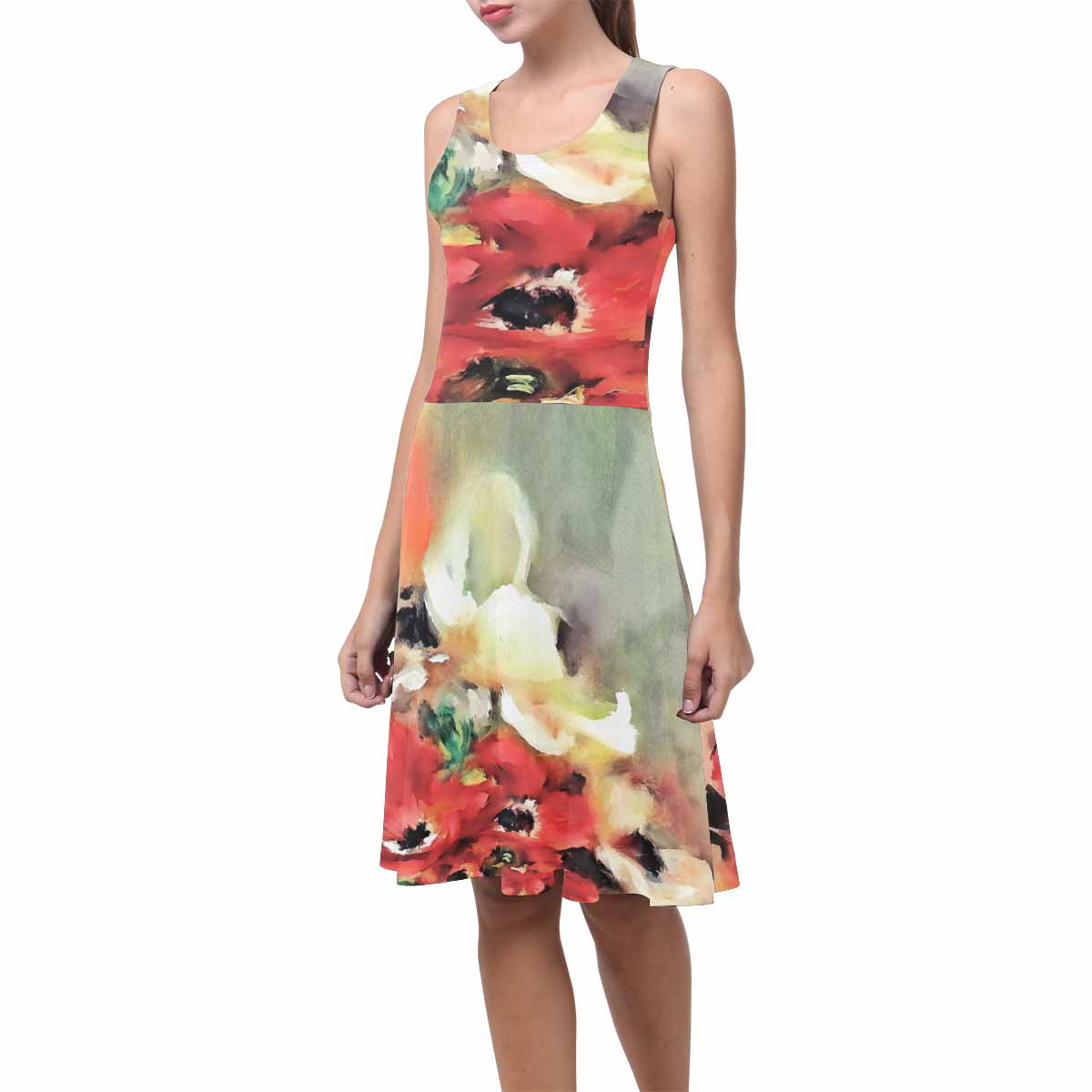 Vintage floral short summer flare dress,  XS to 3XL plus size, model D09534 Design 14