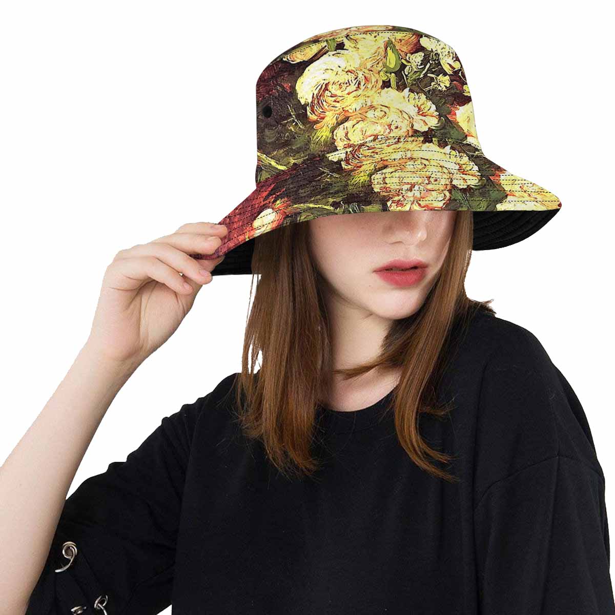 Vintage floral unisex bucket boonie Hat, outdoors hat, Design 27