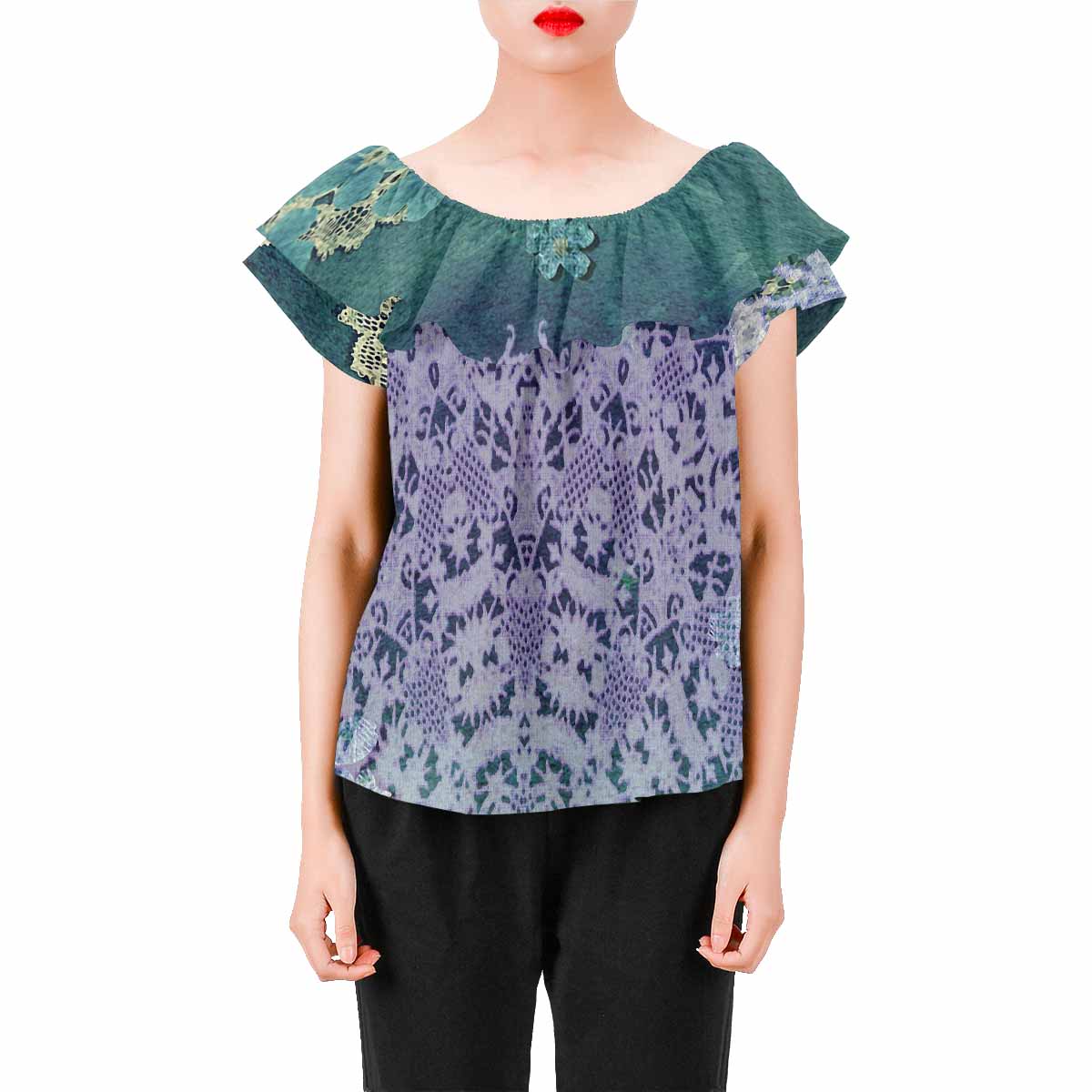 Victorian Lace print Chiffon Blouse, design 05