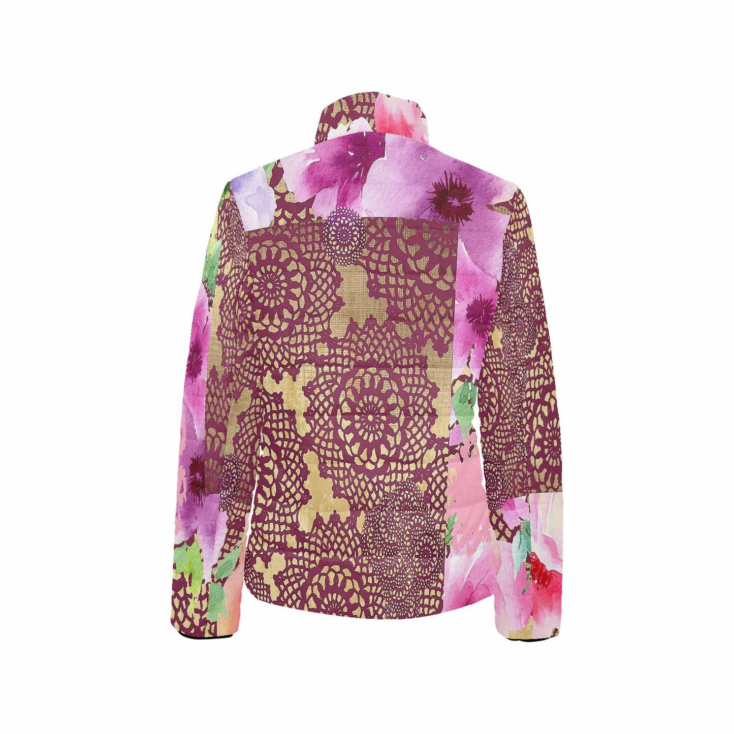 Victorian Lace print womens padded quilted jacket, design 13