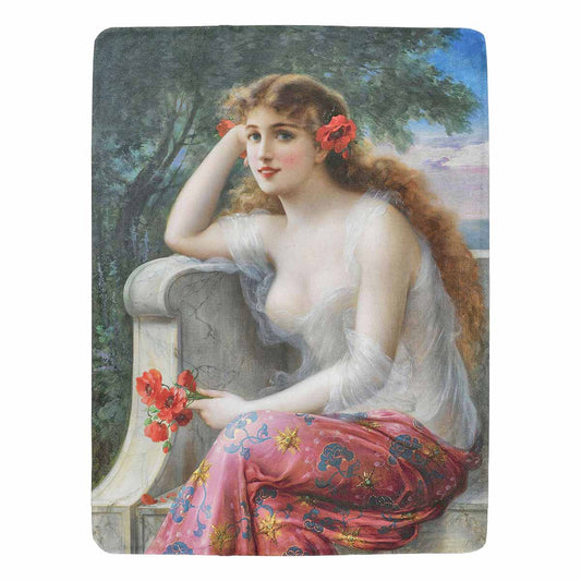 Victorian Lady Design BLANKET, LARGE 60 in x 80 in, Young Beauty With Poppies
