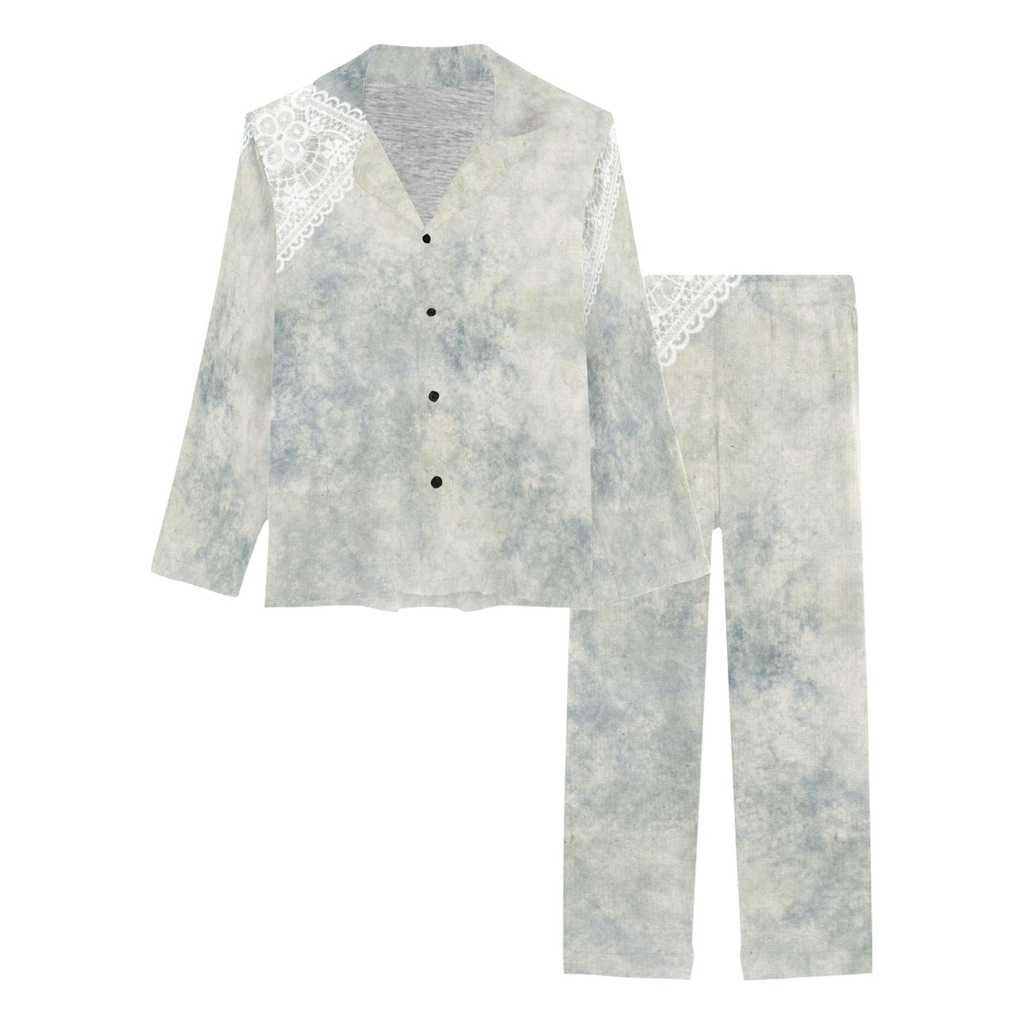 Victorian printed lace pajama set, design 36 Women's Long Pajama Set (Sets 02)