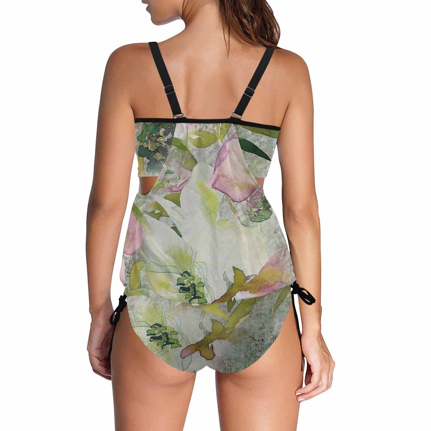 Vintage floral,cover belly tankini beach wear, swim wear, Design 03