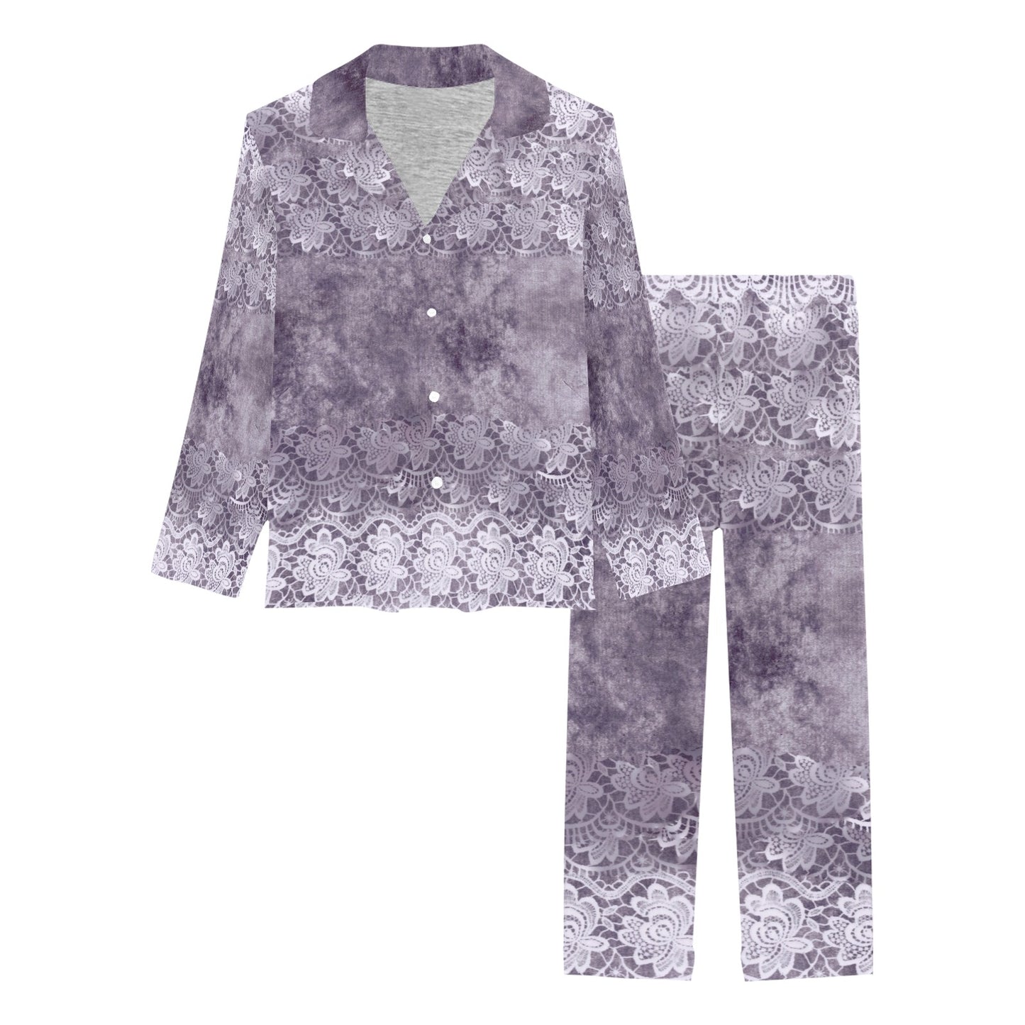 Victorian printed lace pajama set, design 39 Women's Long Pajama Set (Sets 02)