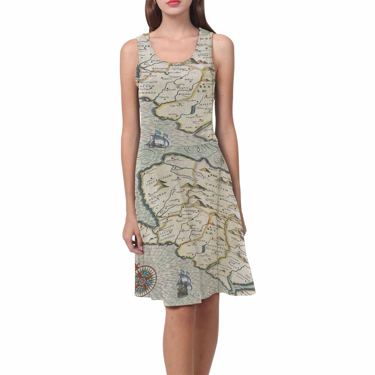 Antique Map casual summer dress, MODEL 09534, design 05