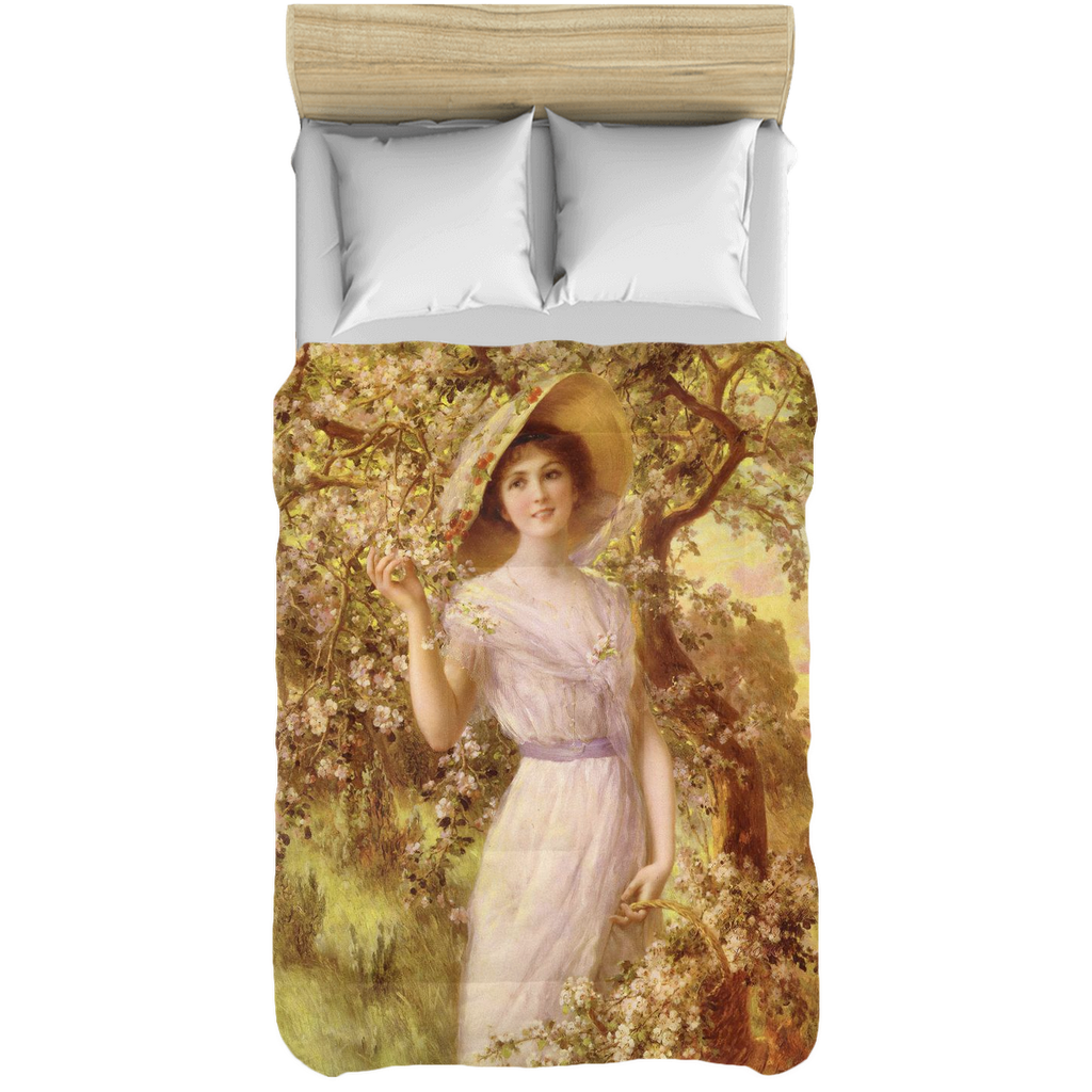 Victorian lady design comforter, twin, twin XL, queen or king, CHERRY BLOSSOM