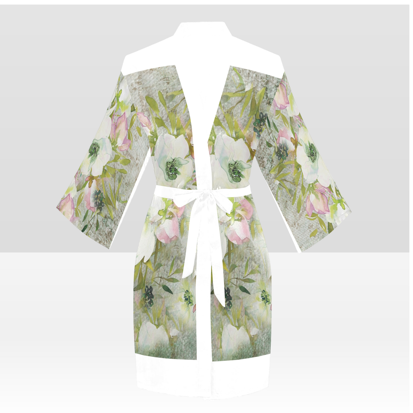 Vintage Floral Kimono Robe, Black or White Trim, Sizes XS to 2XL, Design 03