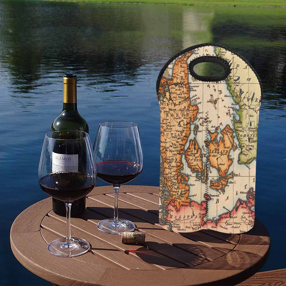 2 Bottle Antique map wine bag,Design 34