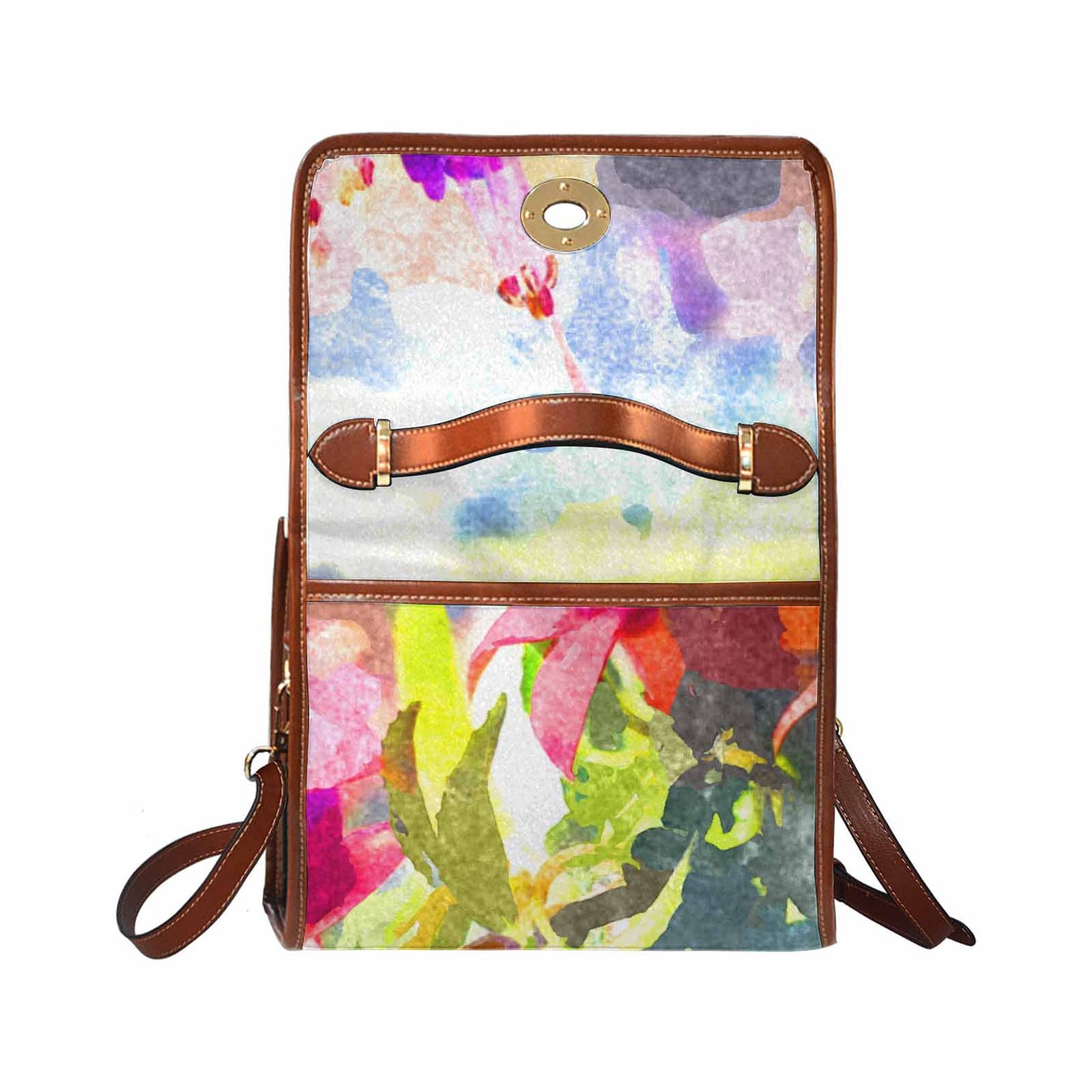 Water Color Florals, All Over Print Waterproof Canvas Bag, Mod 1695341 Design 117 BROWN STRAP
