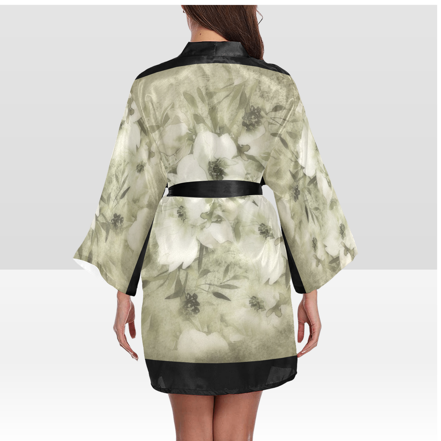 Vintage Floral Kimono Robe, Black or White Trim, Sizes XS to 2XL, Design 03x