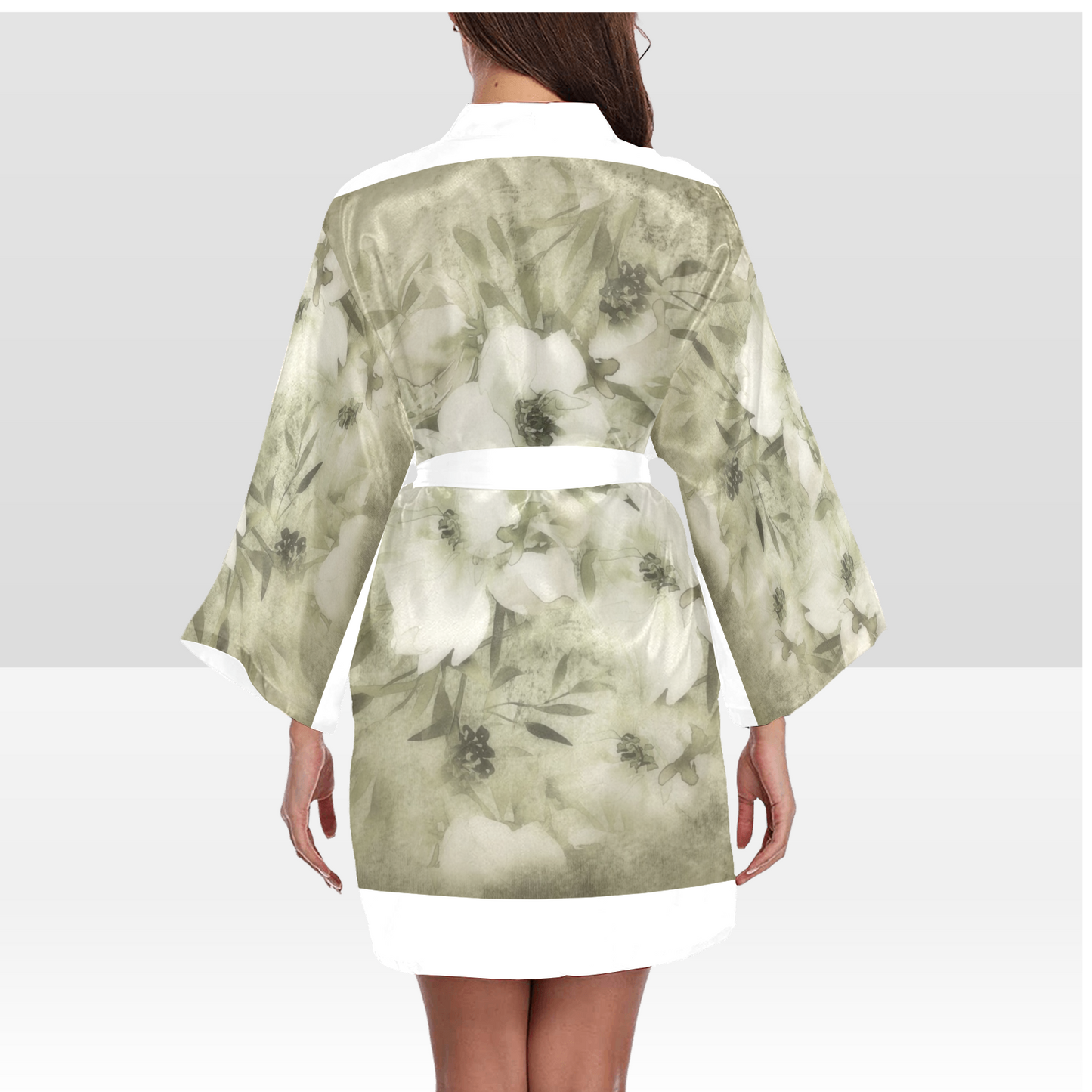 Vintage Floral Kimono Robe, Black or White Trim, Sizes XS to 2XL, Design 03x