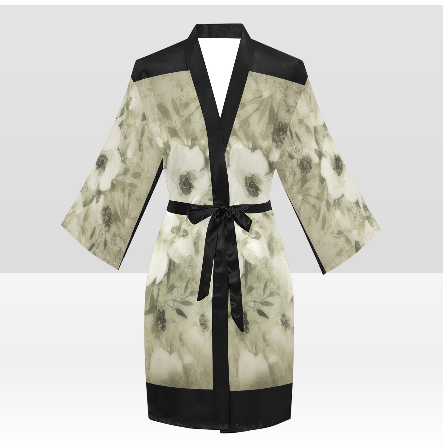 Vintage Floral Kimono Robe, Black or White Trim, Sizes XS to 2XL, Design 03x