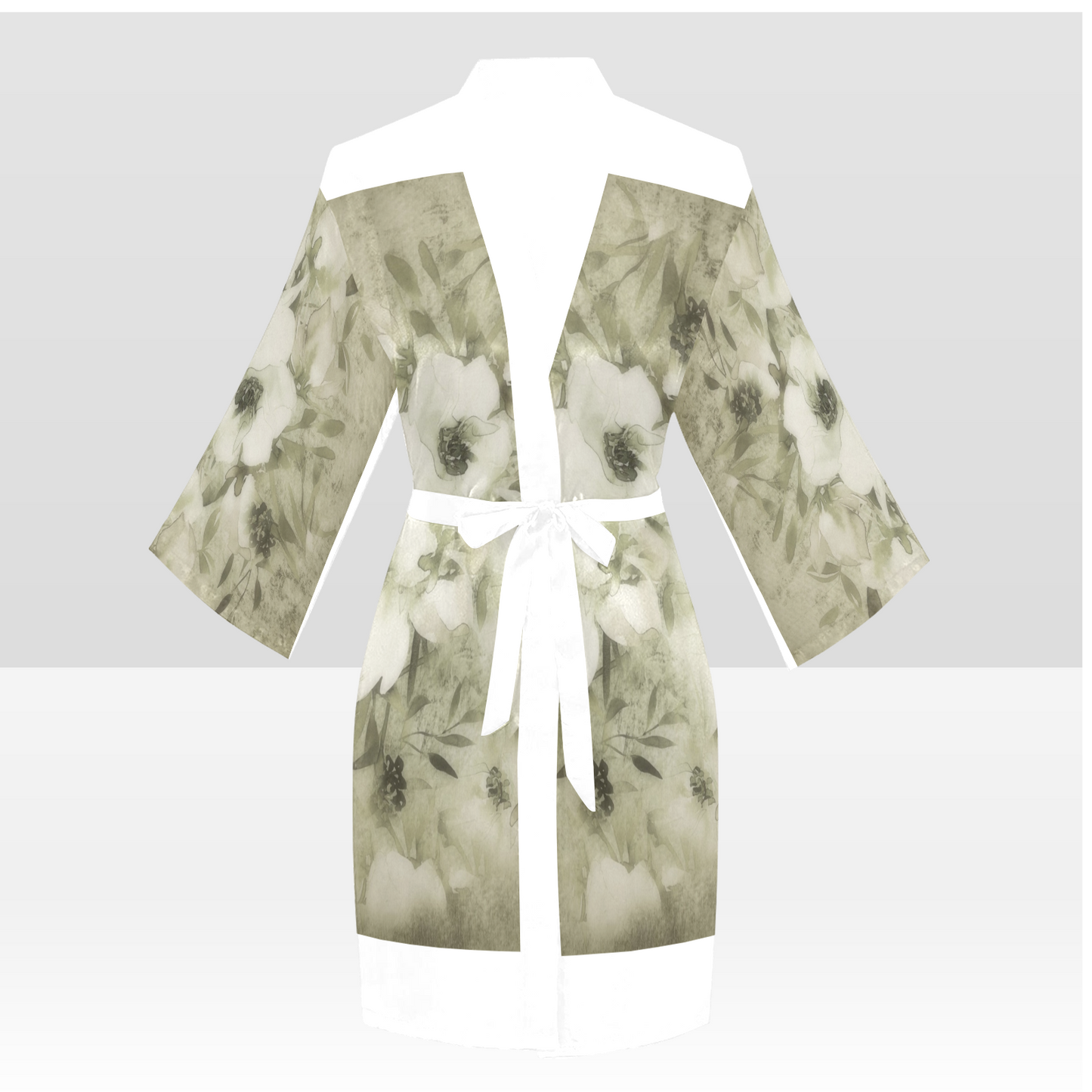Vintage Floral Kimono Robe, Black or White Trim, Sizes XS to 2XL, Design 03x