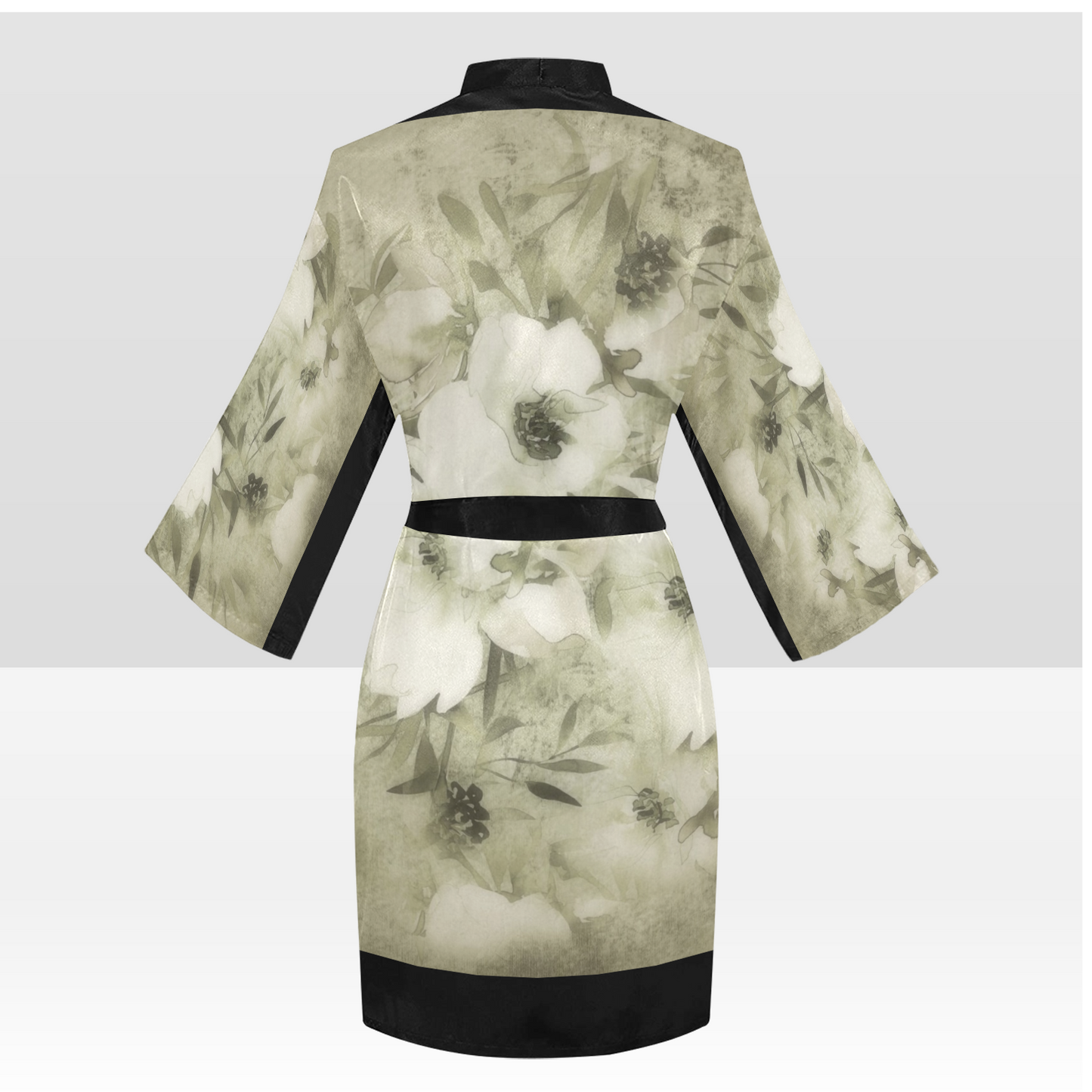 Vintage Floral Kimono Robe, Black or White Trim, Sizes XS to 2XL, Design 03x