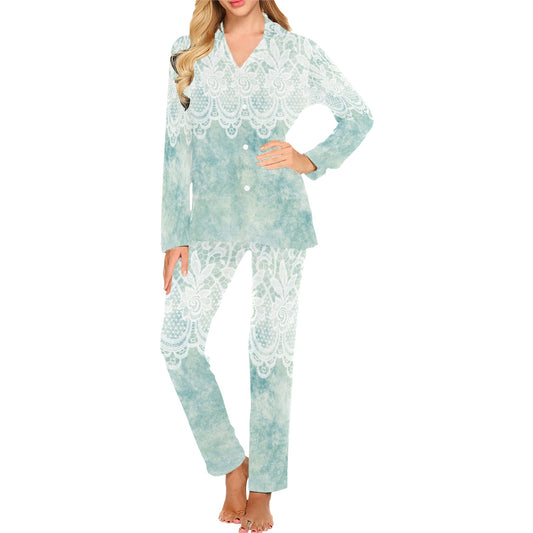 Victorian printed lace pajama set, design 41 Women's Long Pajama Set (Sets 02)