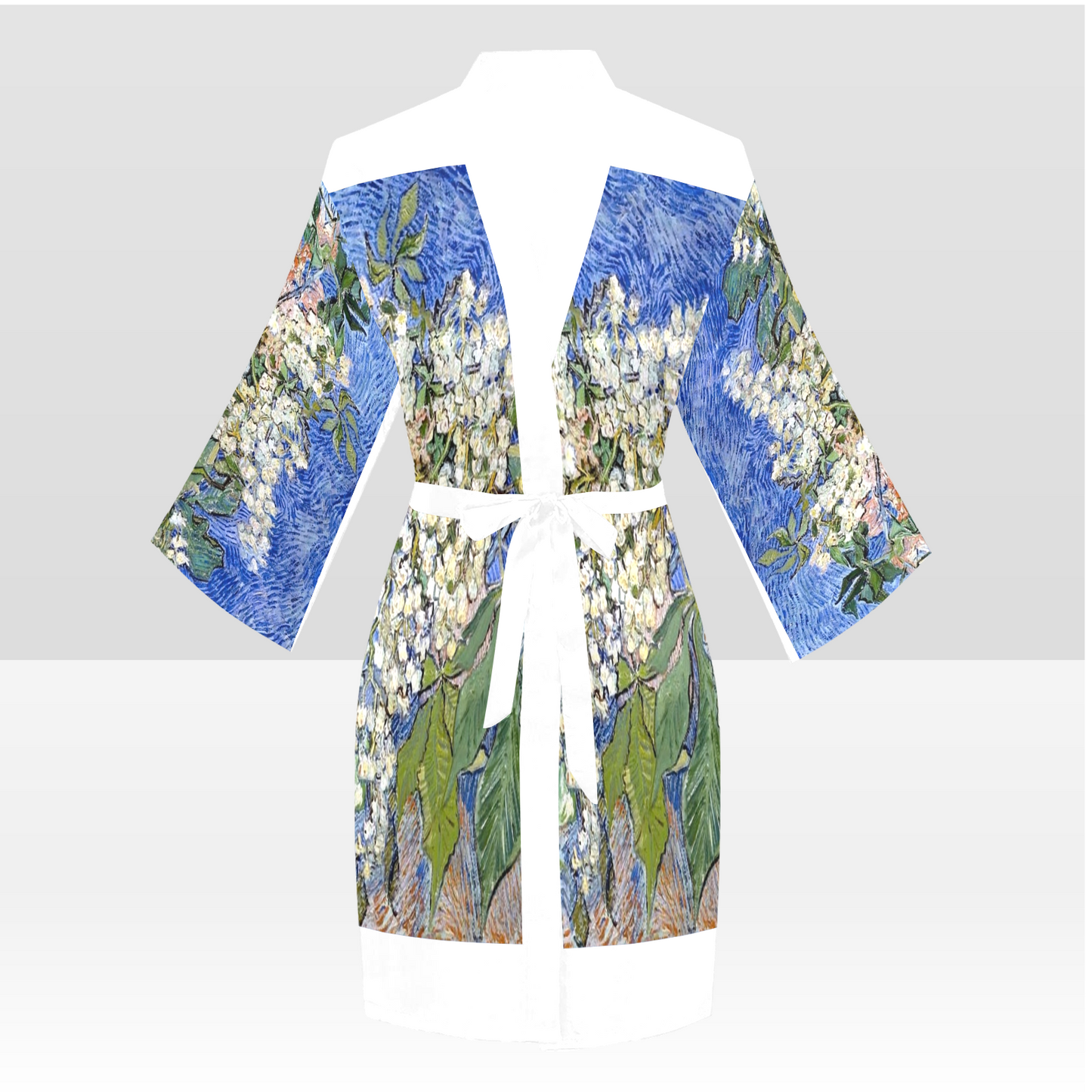 Vintage Floral Kimono Robe, Black or White Trim, Sizes XS to 2XL, Design 04