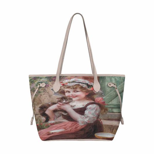 Victorian Girl Design Handbag, Model 1695361, The Little Kittens, BEIGE/TAN TRIM