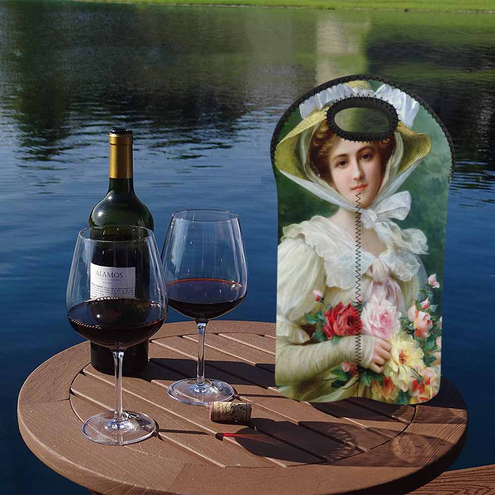 Victorian lady design 2 Bottle wine bag, Elegant Lady with a Bouquet of Roses 1