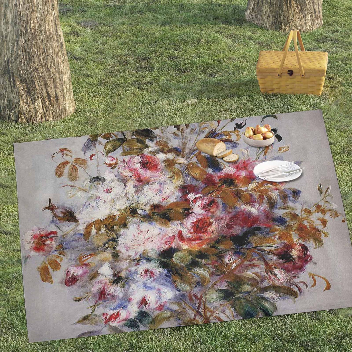 Vintage Floral waterproof picnic mat, 81 x 55in, Design 12