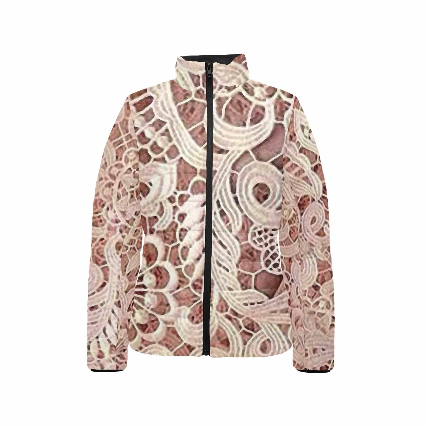 Victorian Lace print womens padded quilted jacket, design 11