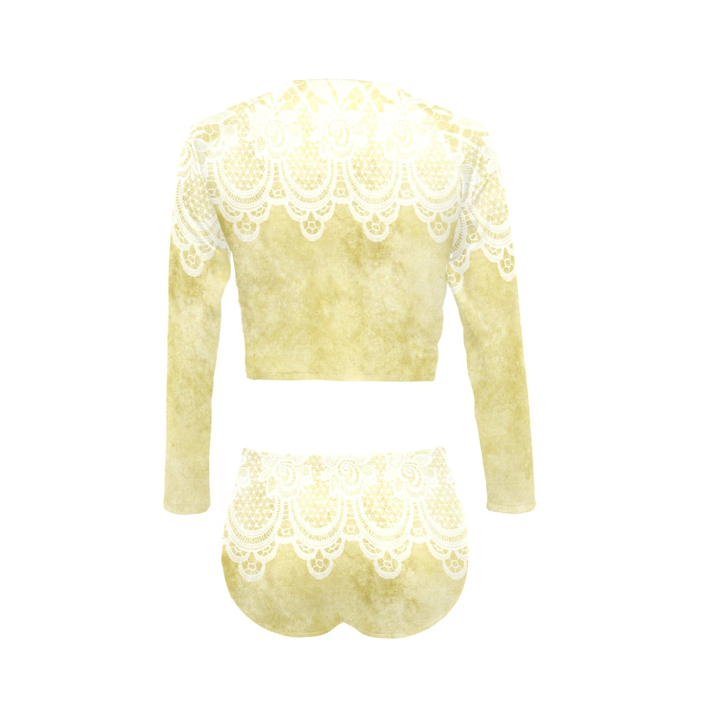 Victorian printed lace, long sleeve 2pc swimsuit, beachwear, design 44 Long Sleeve Bikini Set (Model S27)