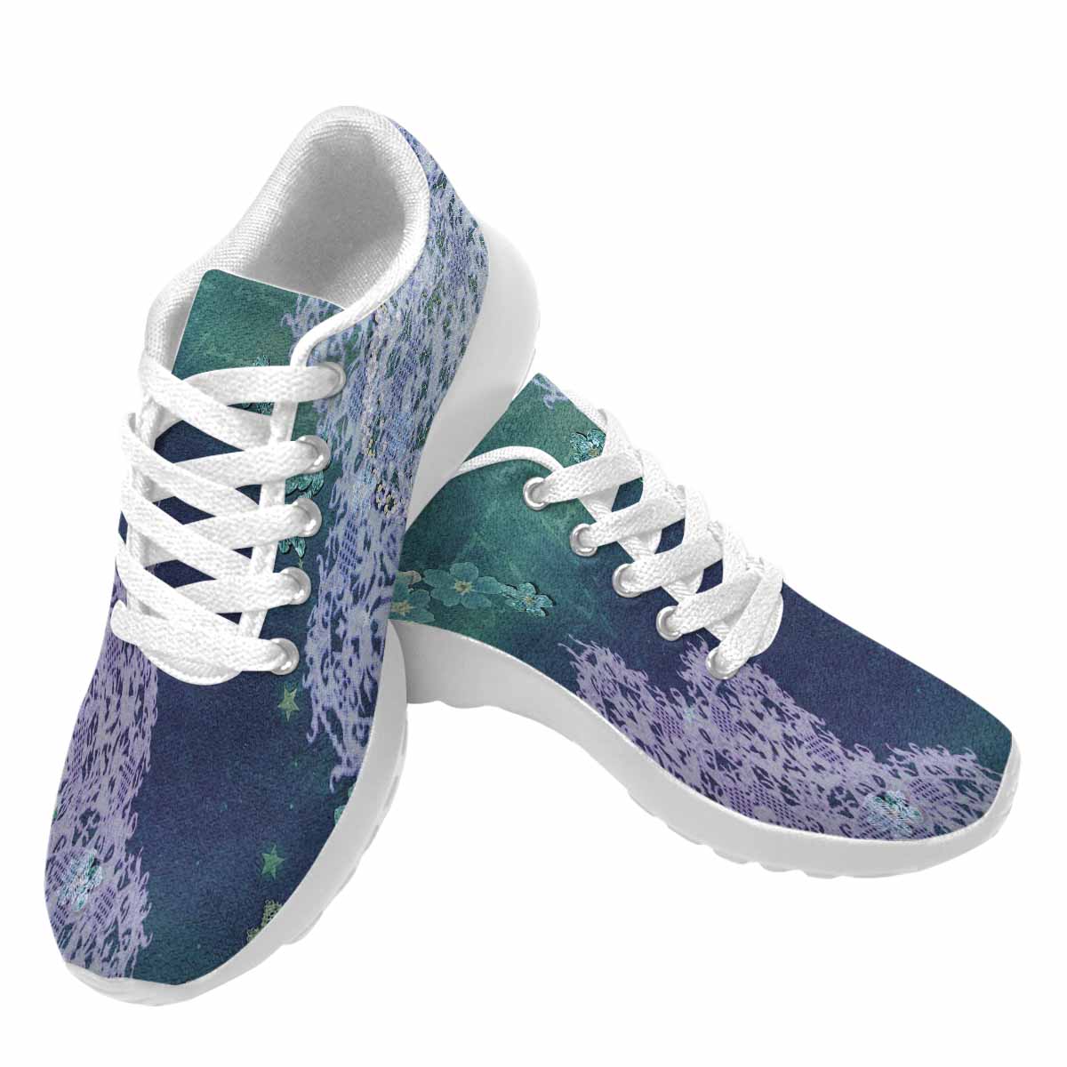 Victorian lace print, womens cute casual or running sneakers, design 05