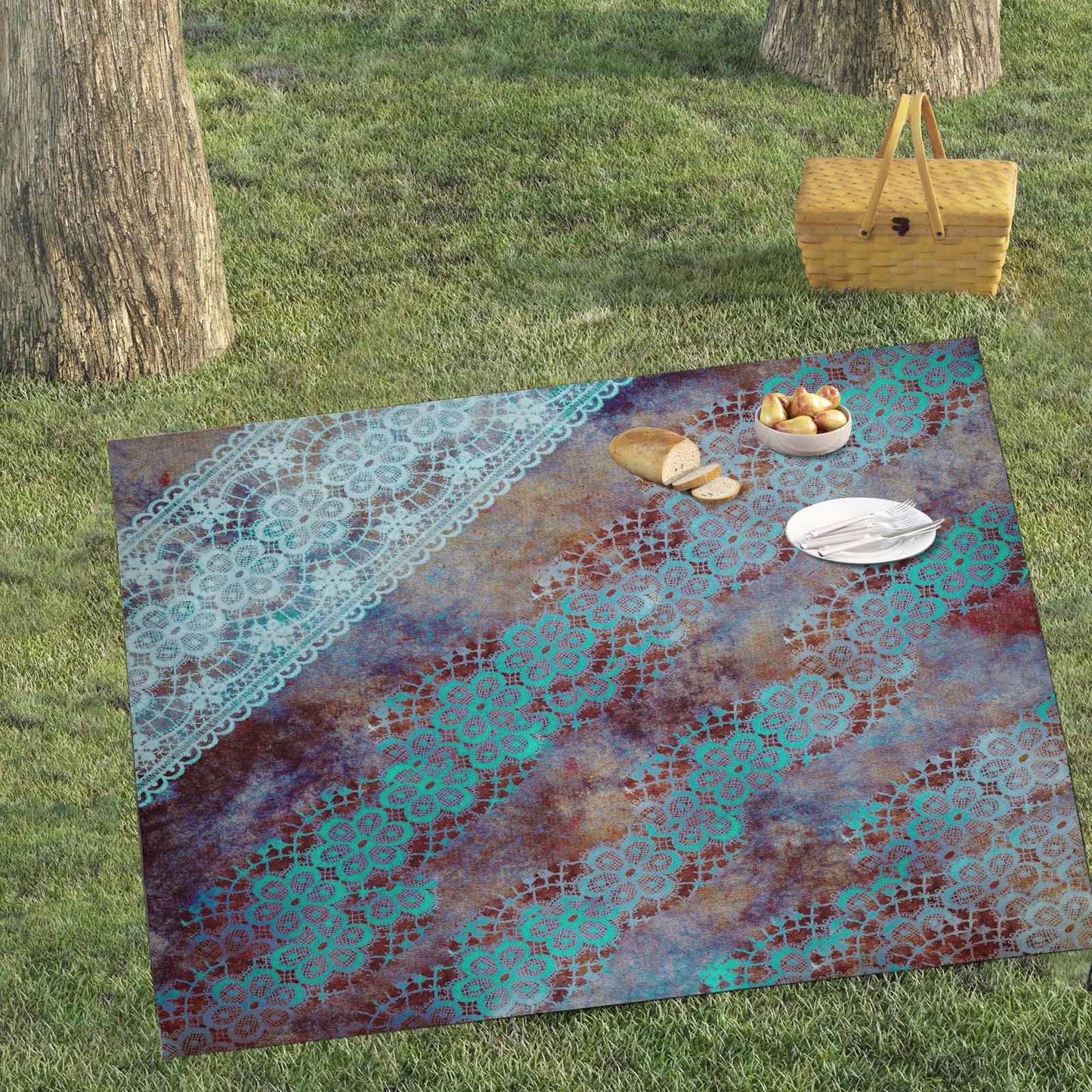 Victorian lace print waterproof picnic mat, 69 x 55in, design 37