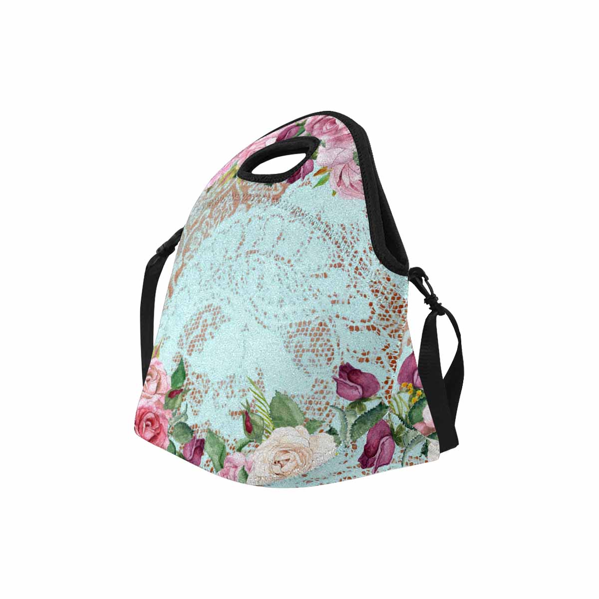 Victorian lace print insulated lunch bag, design 24