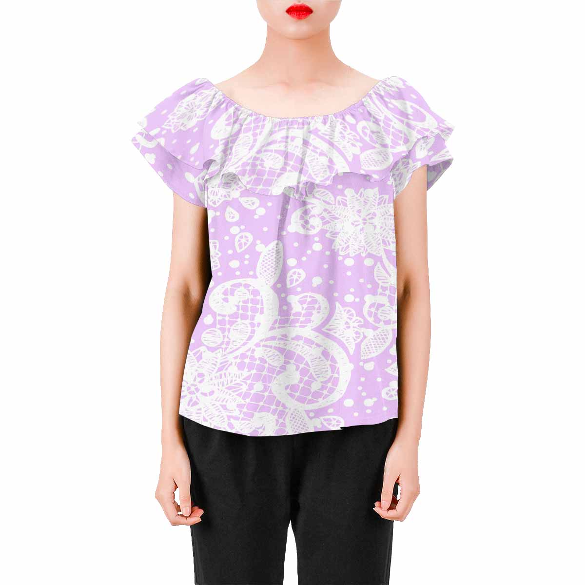 Victorian Lace print Chiffon Blouse, design 06