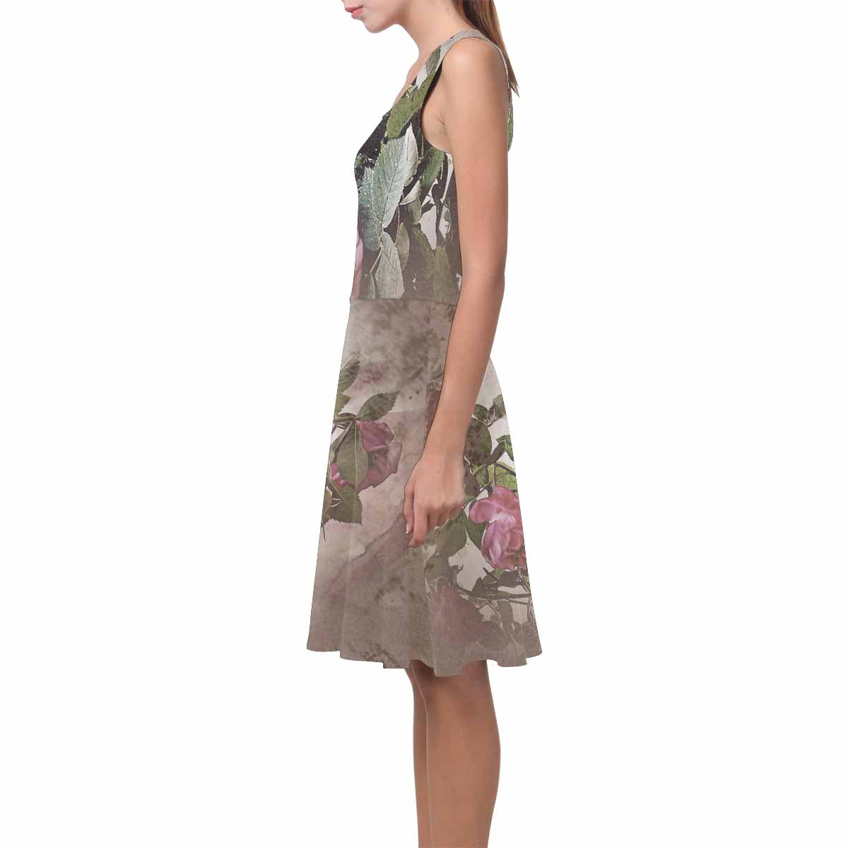 Vintage floral short summer flare dress,  XS to 3XL plus size, model D09534 Design 22x