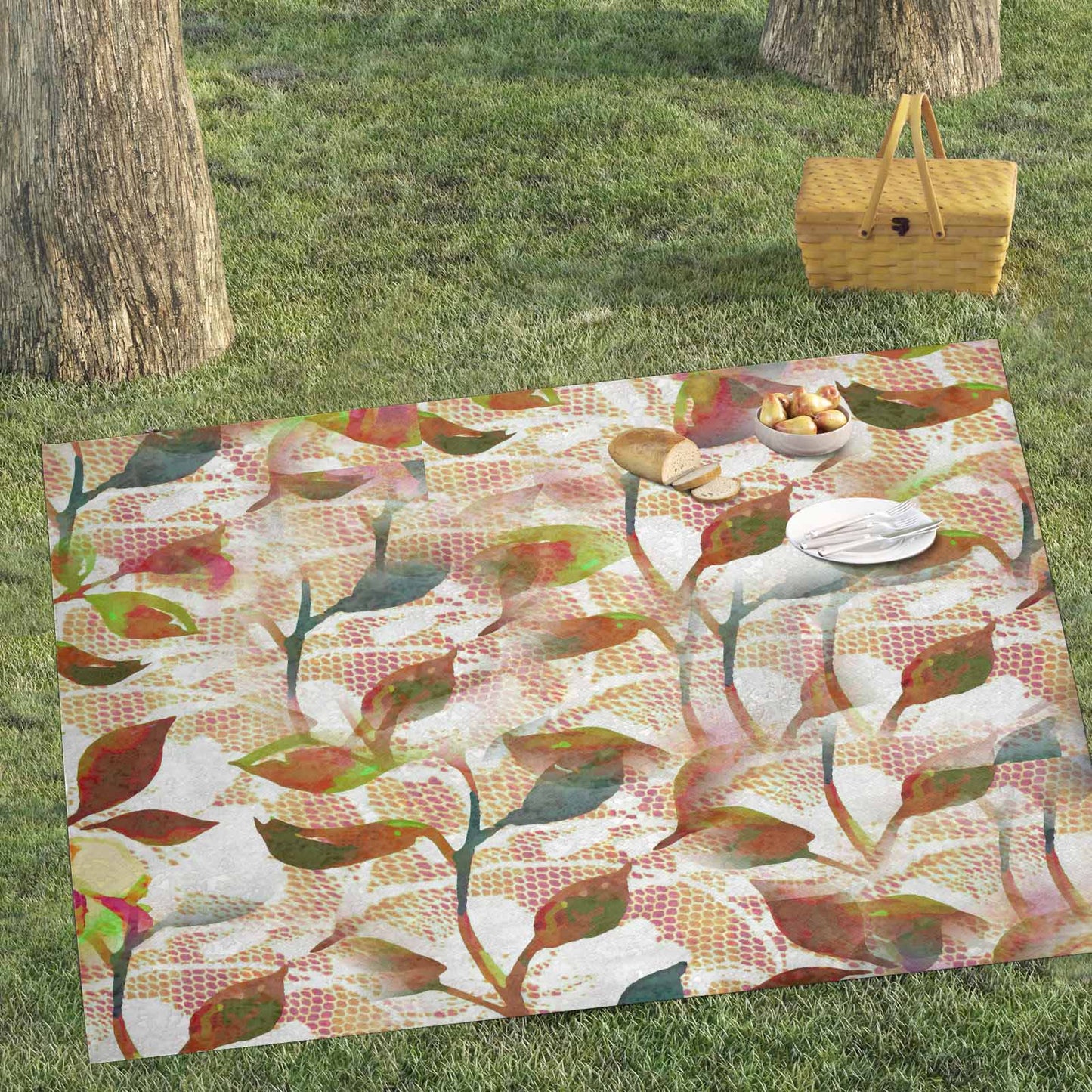 Victorian lace print waterproof picnic mat, 81 x 55in, design 52