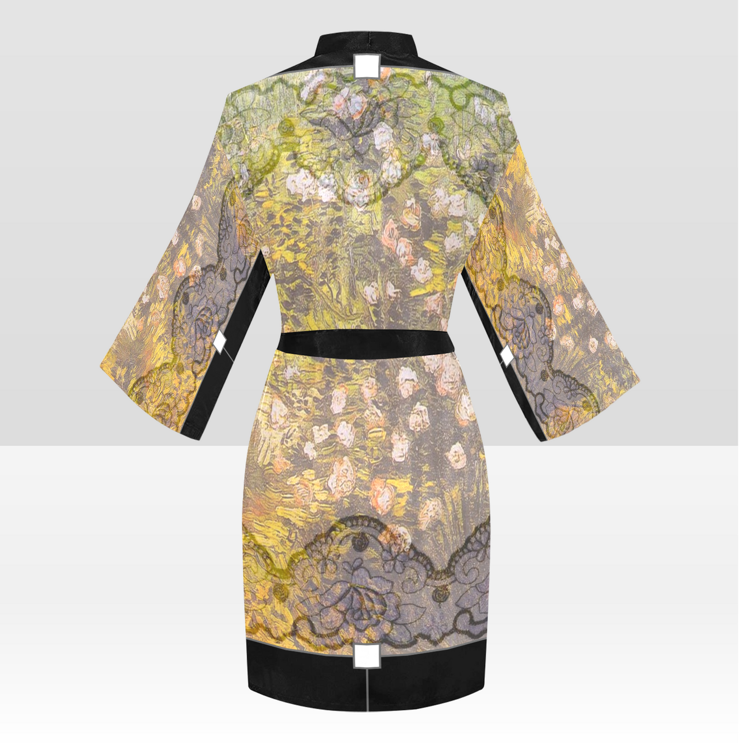 Vintage Floral Kimono Robe, Black or White Trim, Sizes XS to 2XL, Design 05x