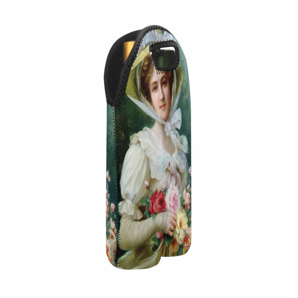 Victorian lady design 2 Bottle wine bag, Elegant Lady with a Bouquet of Roses 1